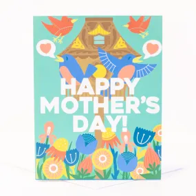 modern floral Mother's Day card, card for mom who loves nature, birdhouse Mother's Day card, bird mother's day card