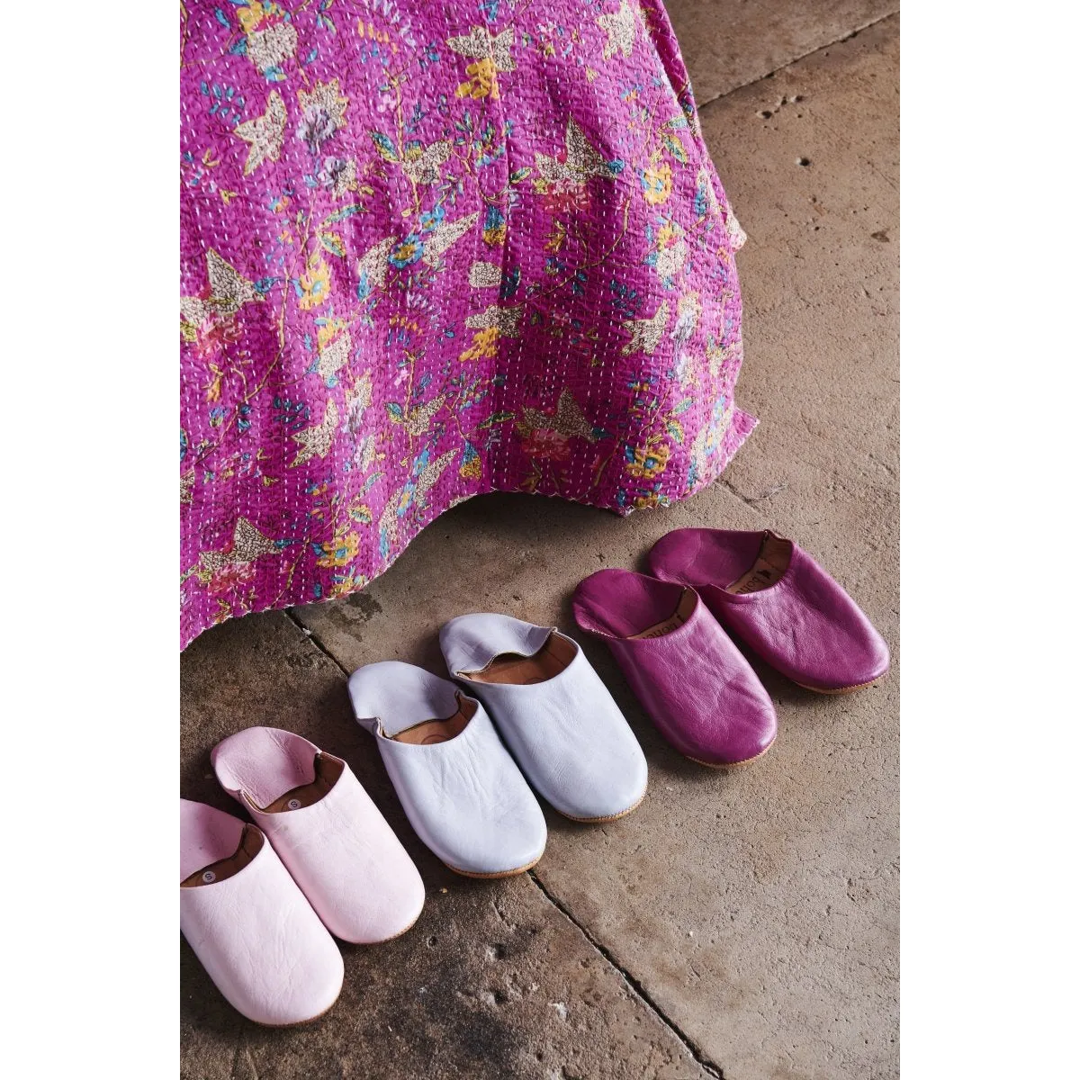 Moroccan Leather Babouche Slippers in Pink