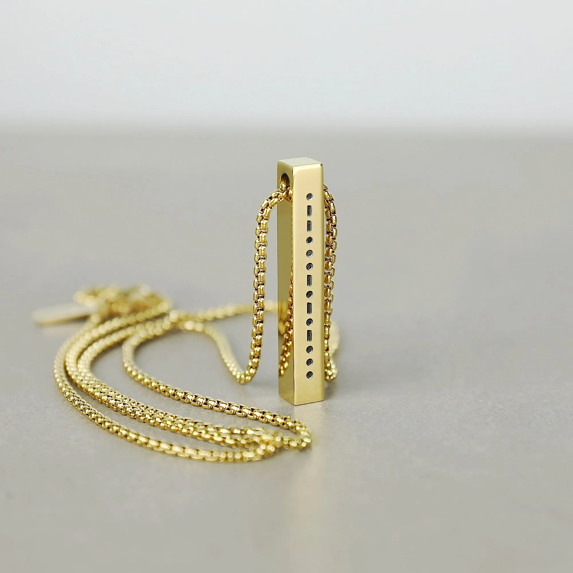 Morse Code Bar Pendant Necklace - Gold 6mm