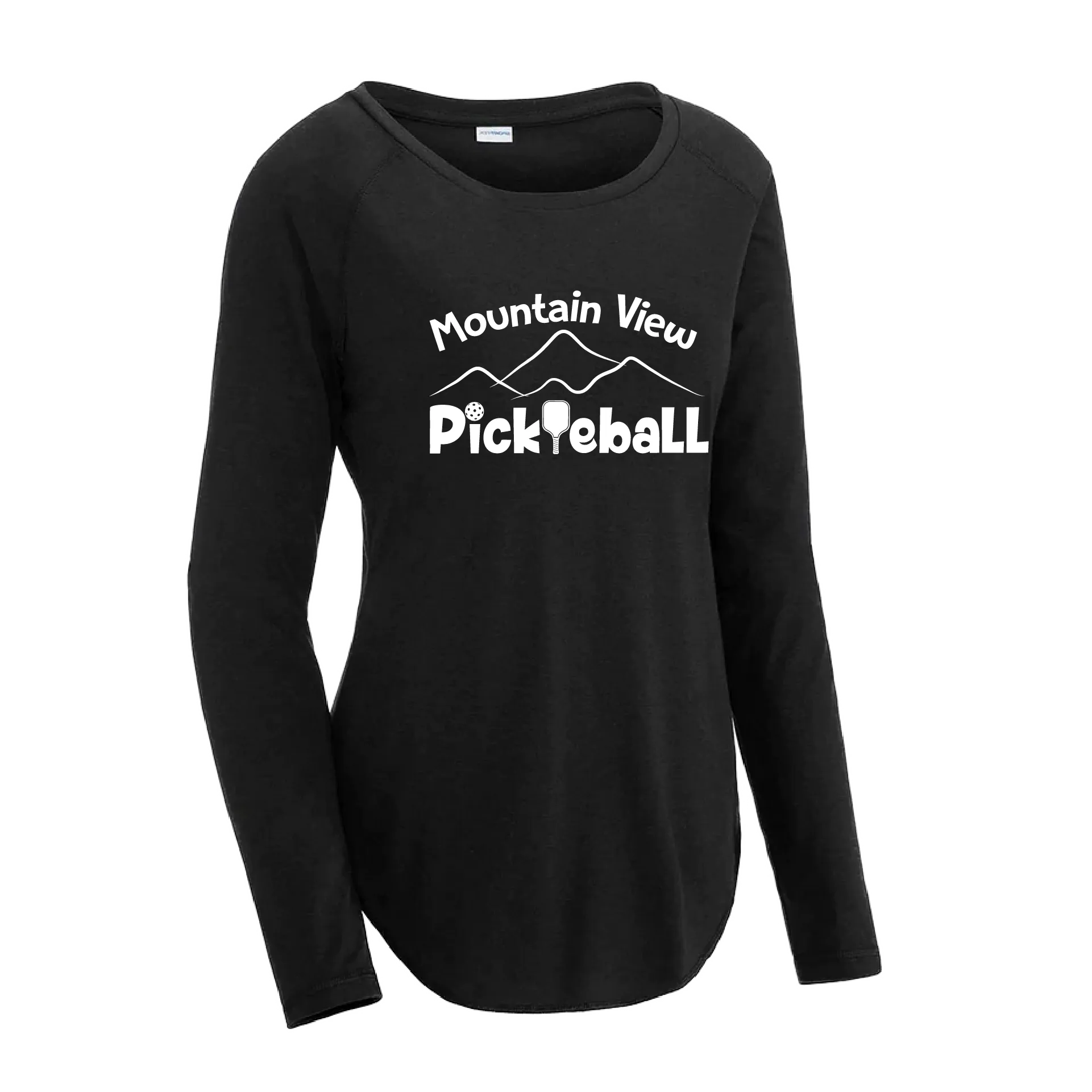 Mountain View Pickleball Club | Women's Long Sleeve Scoop Neck Pickleball Shirts | 75/13/12 poly/cotton/rayon