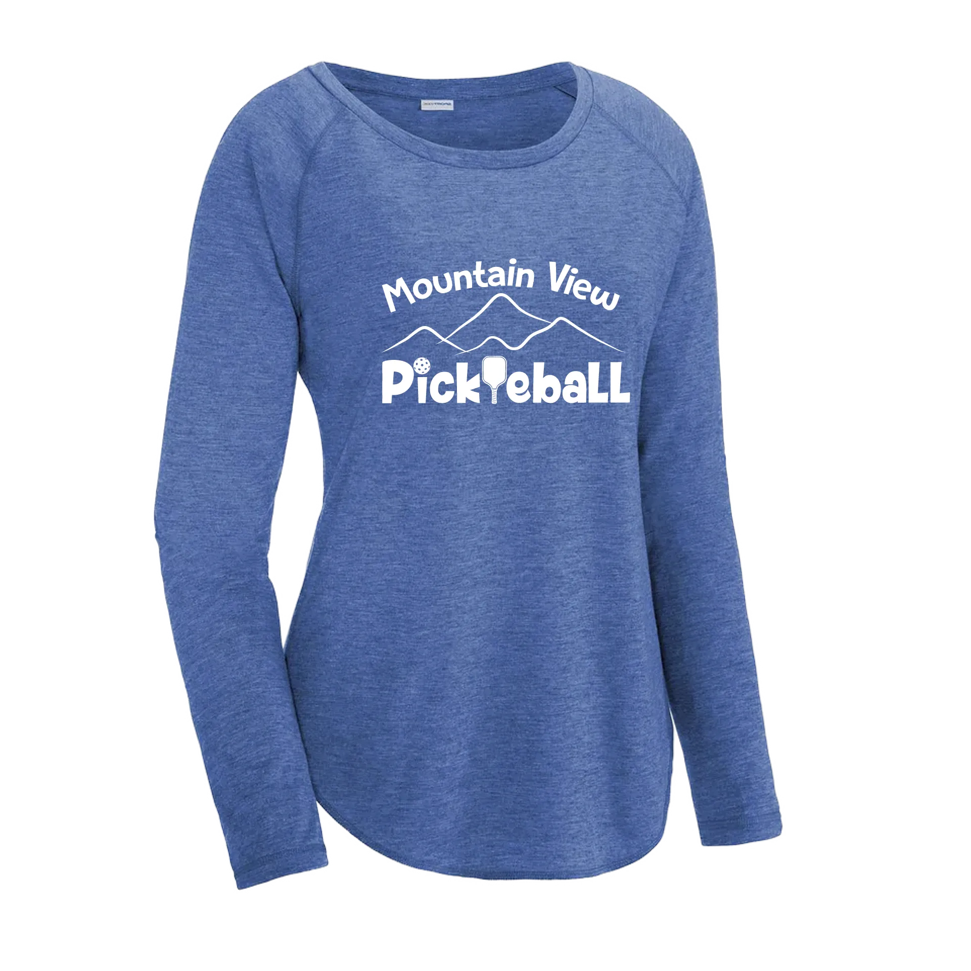 Mountain View Pickleball Club | Women's Long Sleeve Scoop Neck Pickleball Shirts | 75/13/12 poly/cotton/rayon