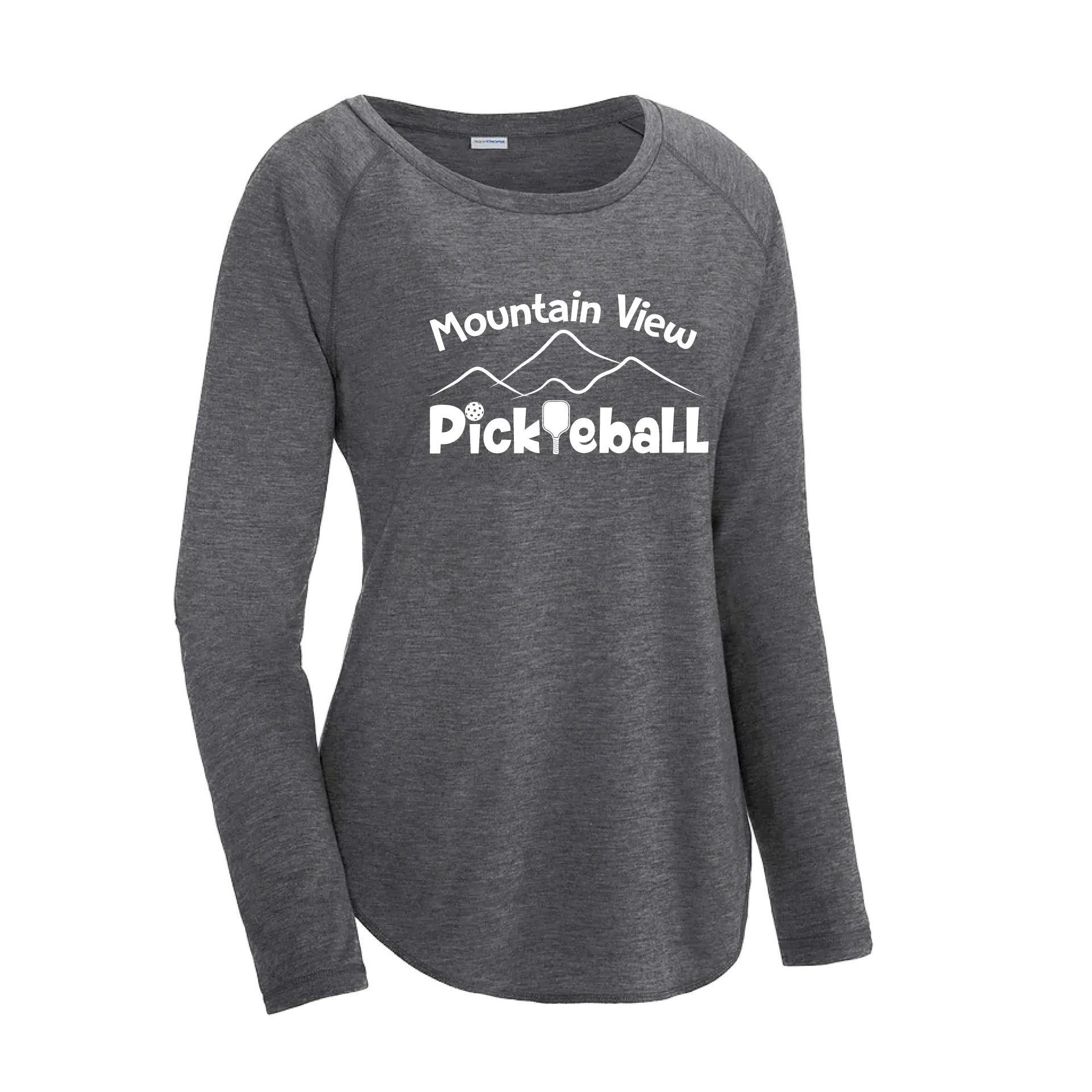 Mountain View Pickleball Club | Women's Long Sleeve Scoop Neck Pickleball Shirts | 75/13/12 poly/cotton/rayon