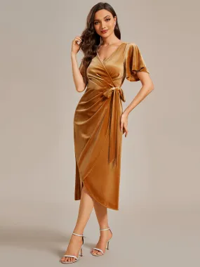 One-piece Type Velvet Tea Length  Wedding Guest Dress