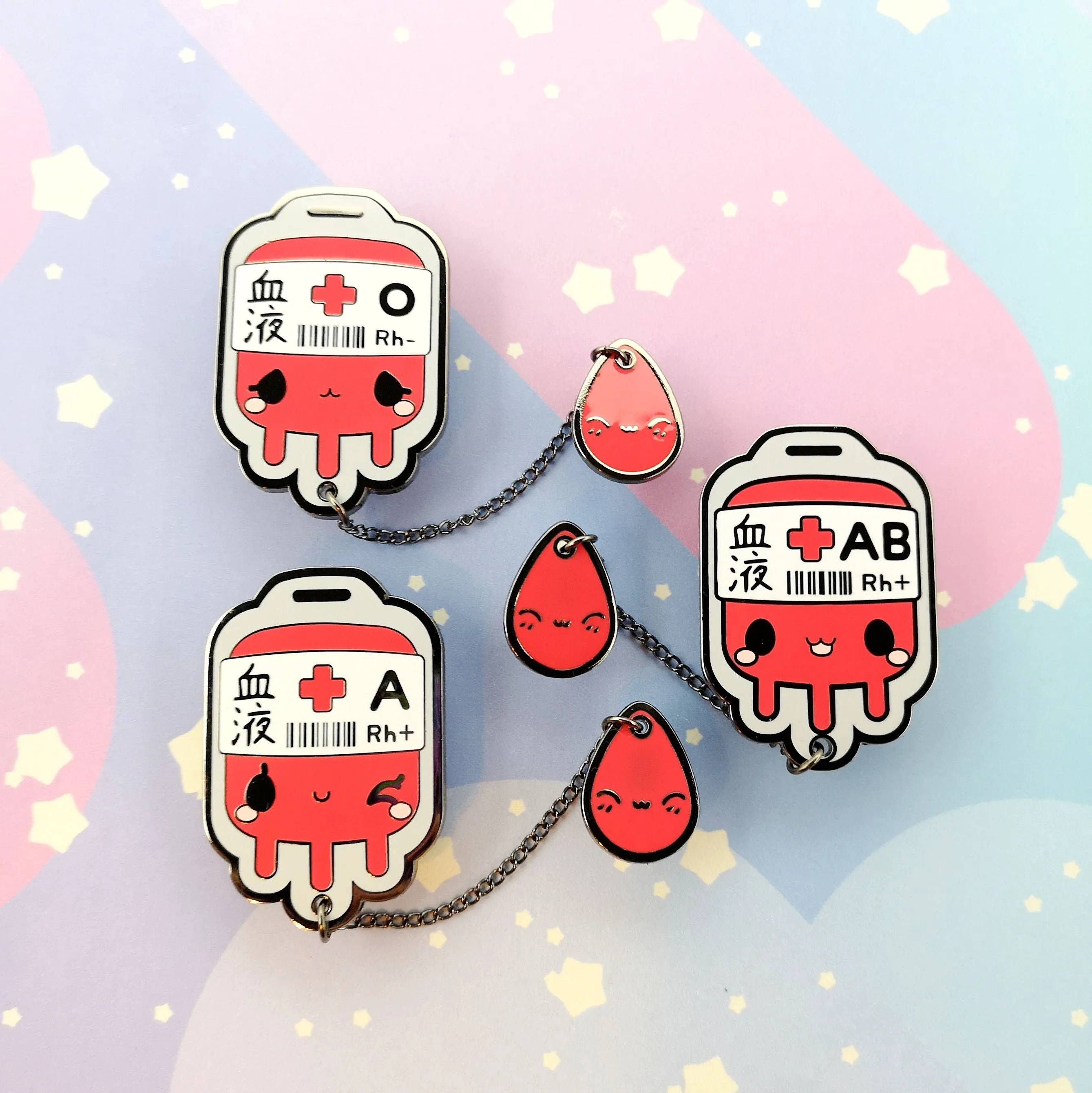 O- Negative Blood Bag -- Hard Enamel Collar Pin -- Kawaii Medical Pins Series