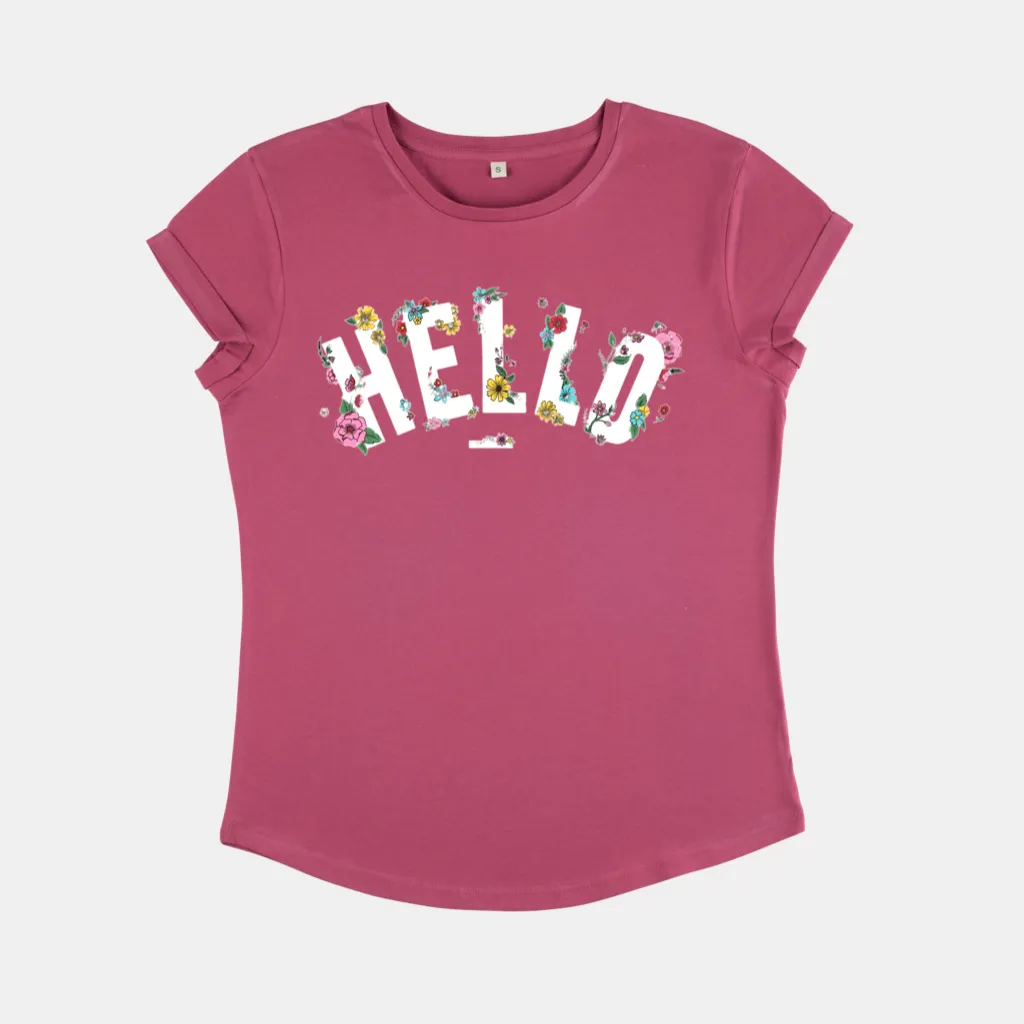 Organic Cotton Floral Hello T-Shirt - Berry