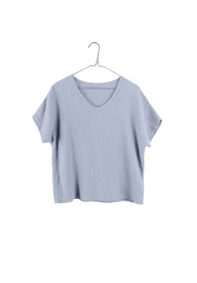 Organic Gauze Short Sleeve Top in Heather Blue