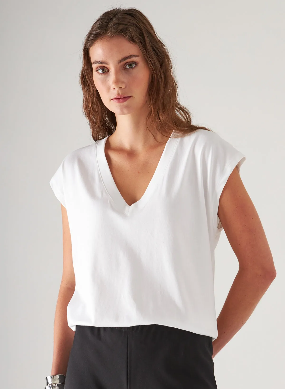 Patrick Assaraf Pima Cotton Stretch Dolman VNeck Tee