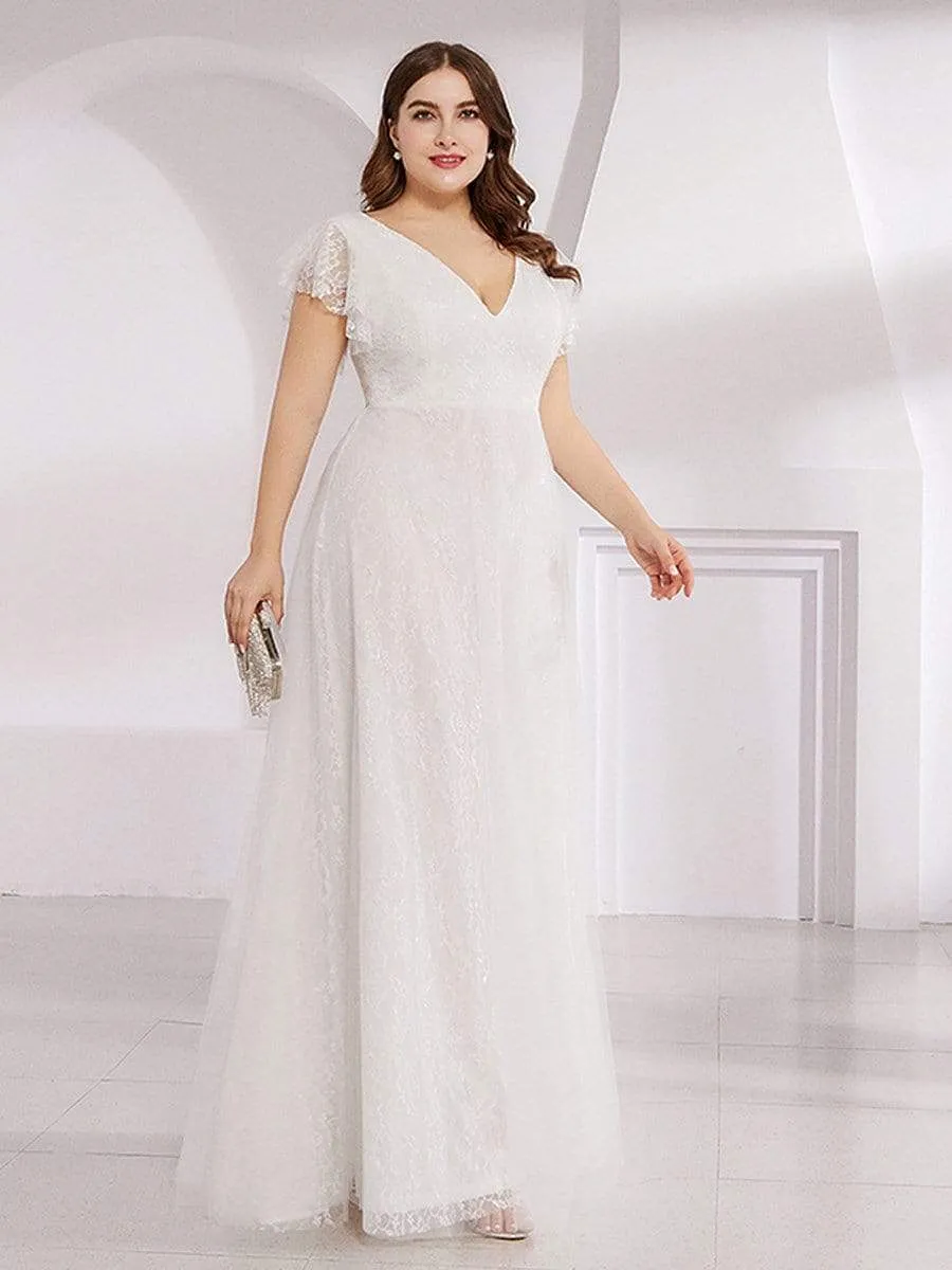 Plus Size Cap Sleeve Floral Lace Long Formal Dresses