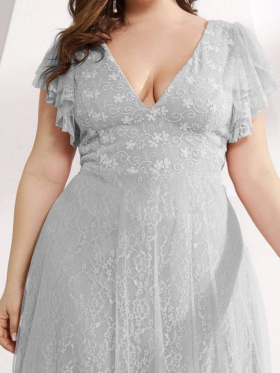 Plus Size Cap Sleeve Floral Lace Long Formal Dresses