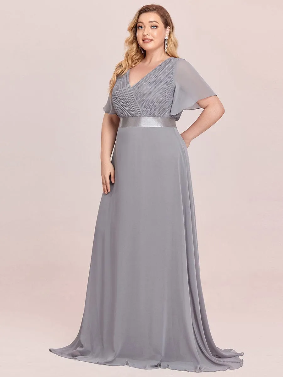 Plus Size Empire Waist V Back Bridesmaid Dress with Short Sleeves