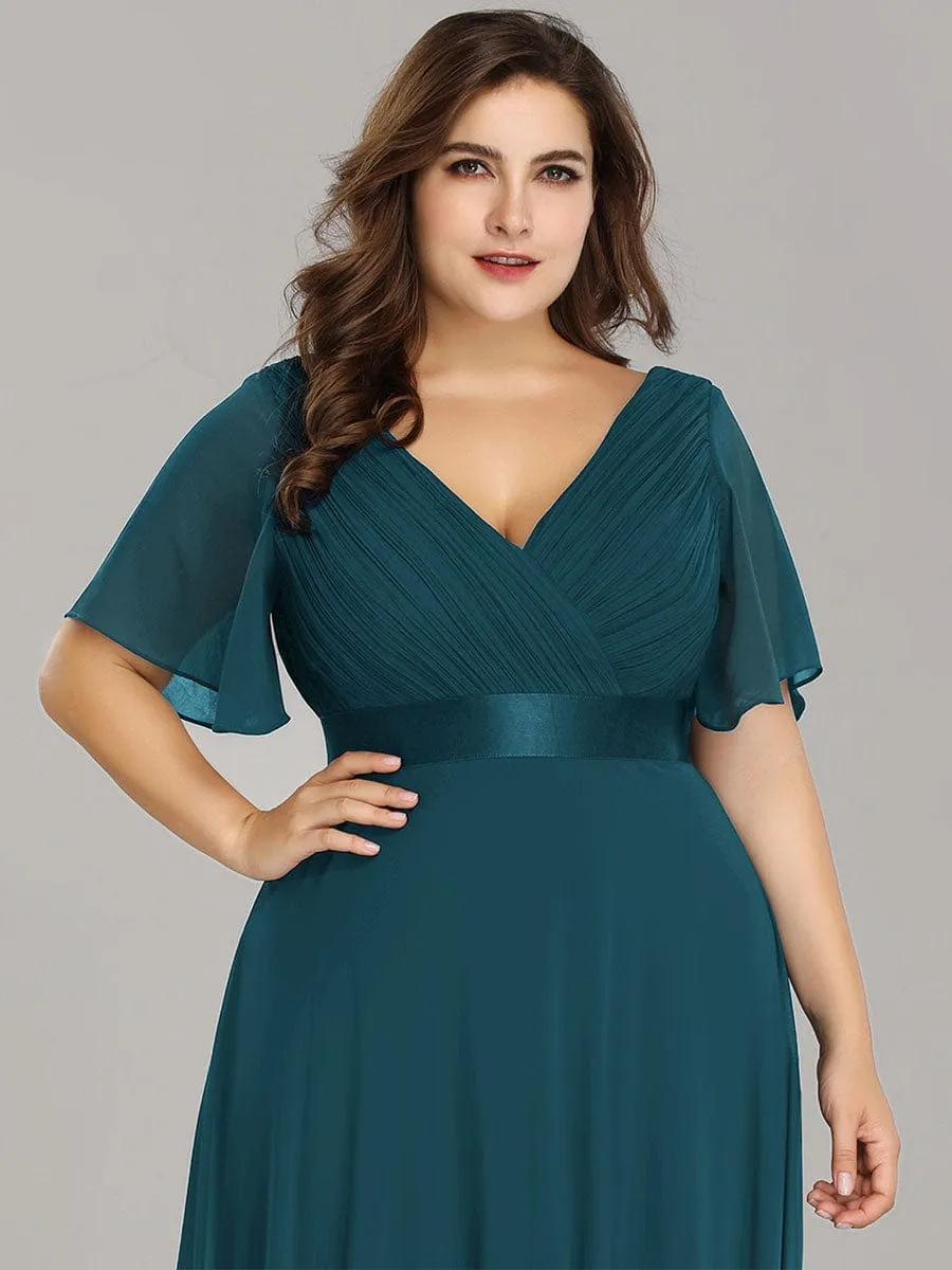 Plus Size Empire Waist V Back Bridesmaid Dress with Short Sleeves