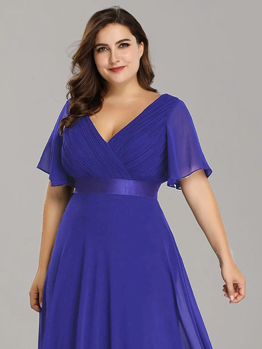 Plus Size Empire Waist V Back Bridesmaid Dress with Short Sleeves