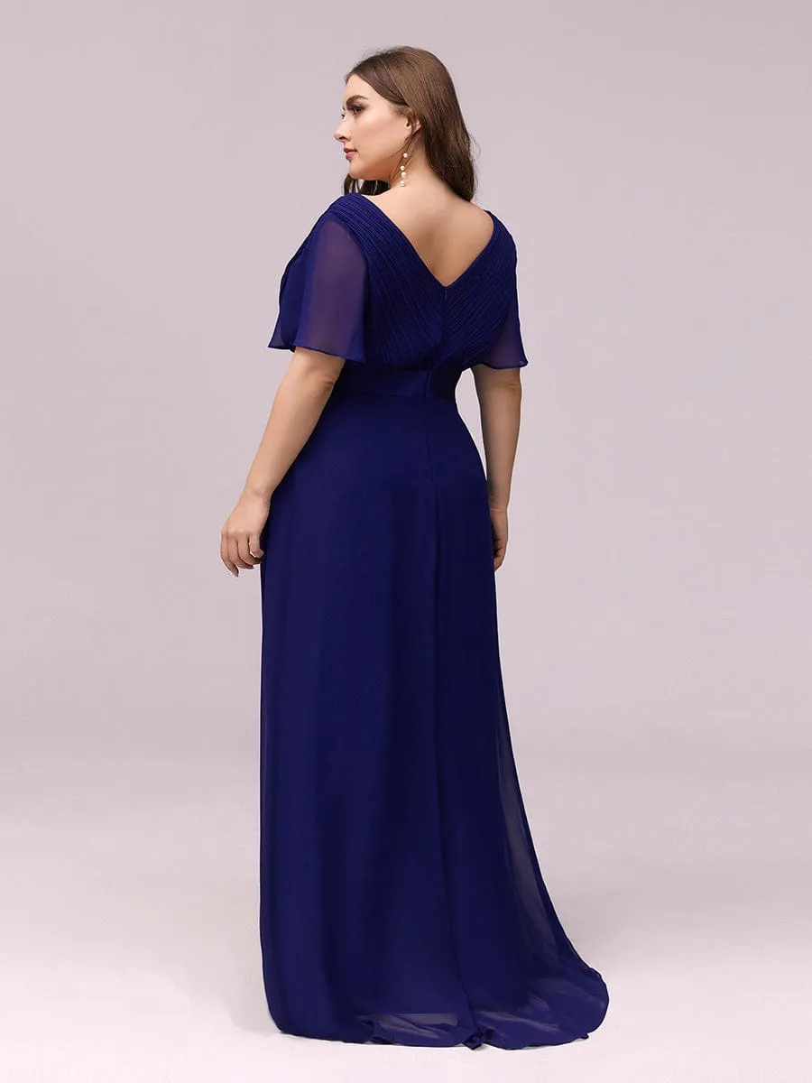 Plus Size Empire Waist V Back Bridesmaid Dress with Short Sleeves