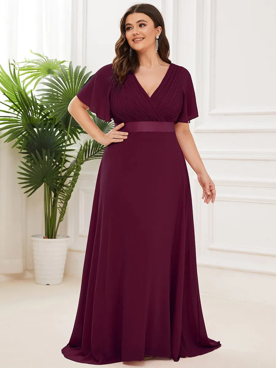 Plus Size Empire Waist V Back Bridesmaid Dress with Short Sleeves