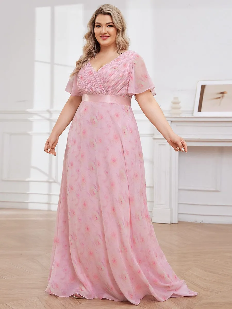 Plus Size Empire Waist V Back Bridesmaid Dress with Short Sleeves