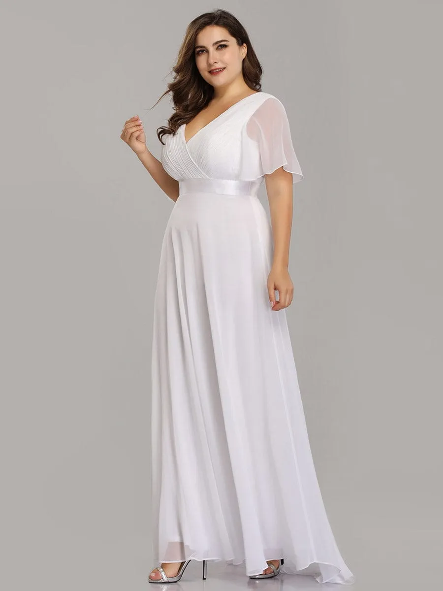 Plus Size Empire Waist V Back Bridesmaid Dress with Short Sleeves