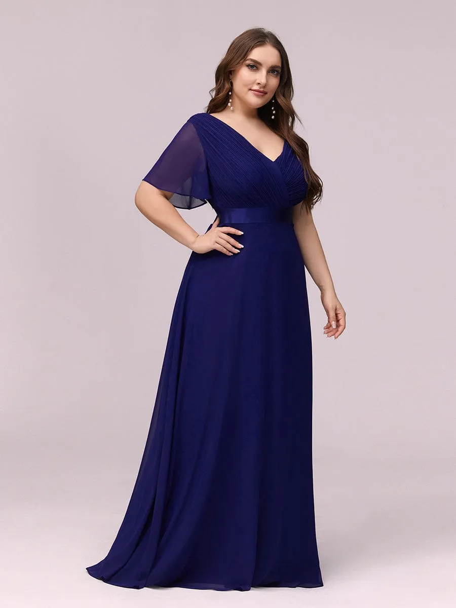 Plus Size Empire Waist V Back Bridesmaid Dress with Short Sleeves