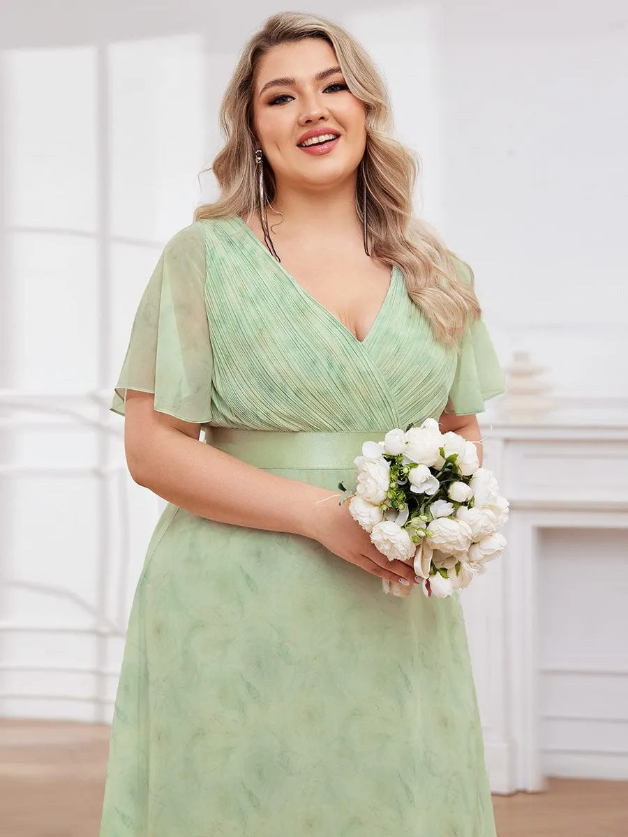 Plus Size Empire Waist V Back Bridesmaid Dress with Short Sleeves