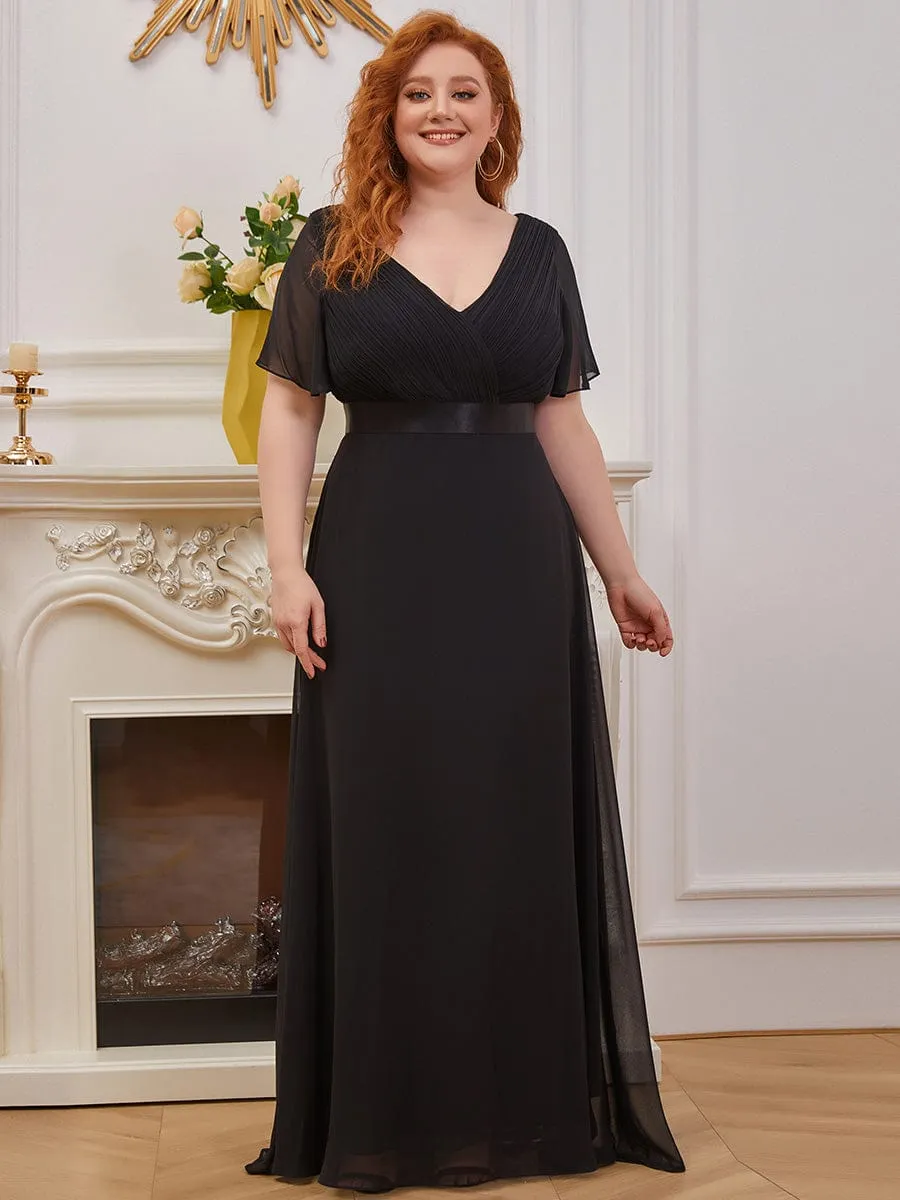 Plus Size Empire Waist V Back Bridesmaid Dress with Short Sleeves