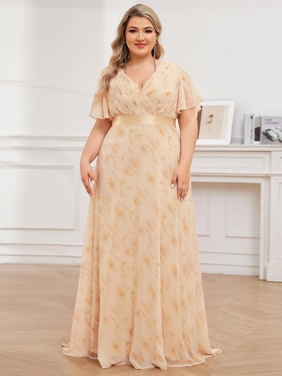 Plus Size Empire Waist V Back Bridesmaid Dress with Short Sleeves