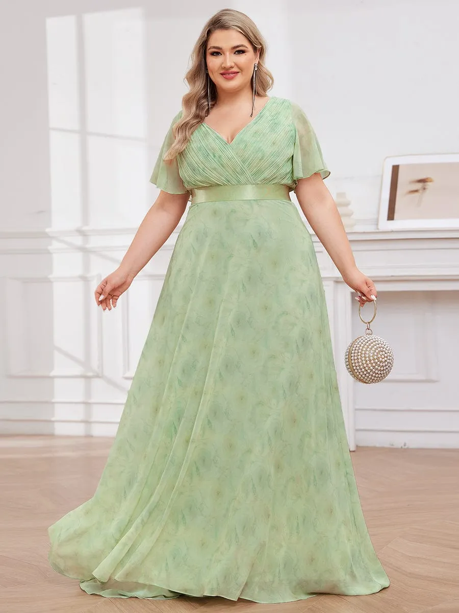 Plus Size Empire Waist V Back Bridesmaid Dress with Short Sleeves