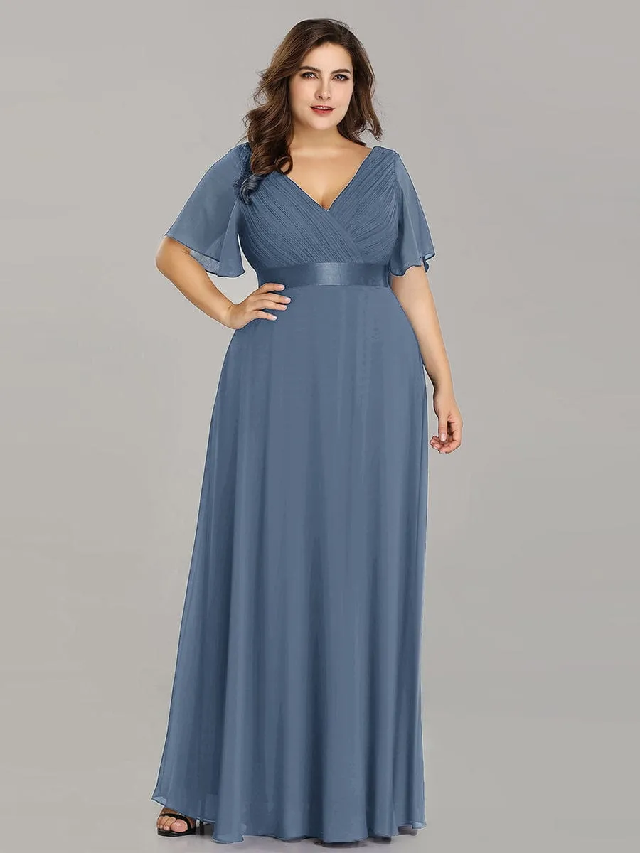 Plus Size Empire Waist V Back Bridesmaid Dress with Short Sleeves