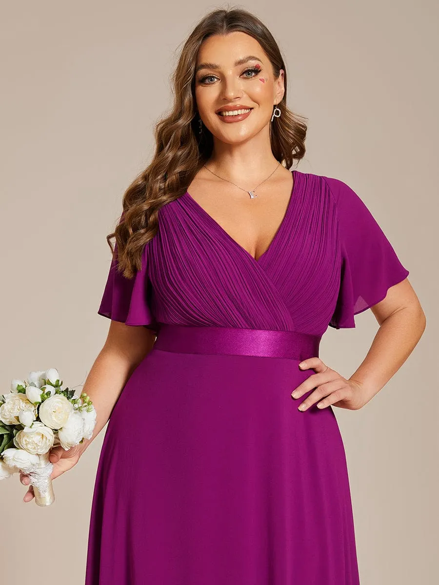 Plus Size Empire Waist V Back Bridesmaid Dress with Short Sleeves