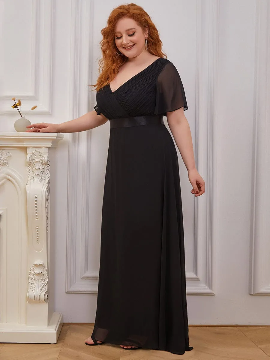 Plus Size Empire Waist V Back Bridesmaid Dress with Short Sleeves