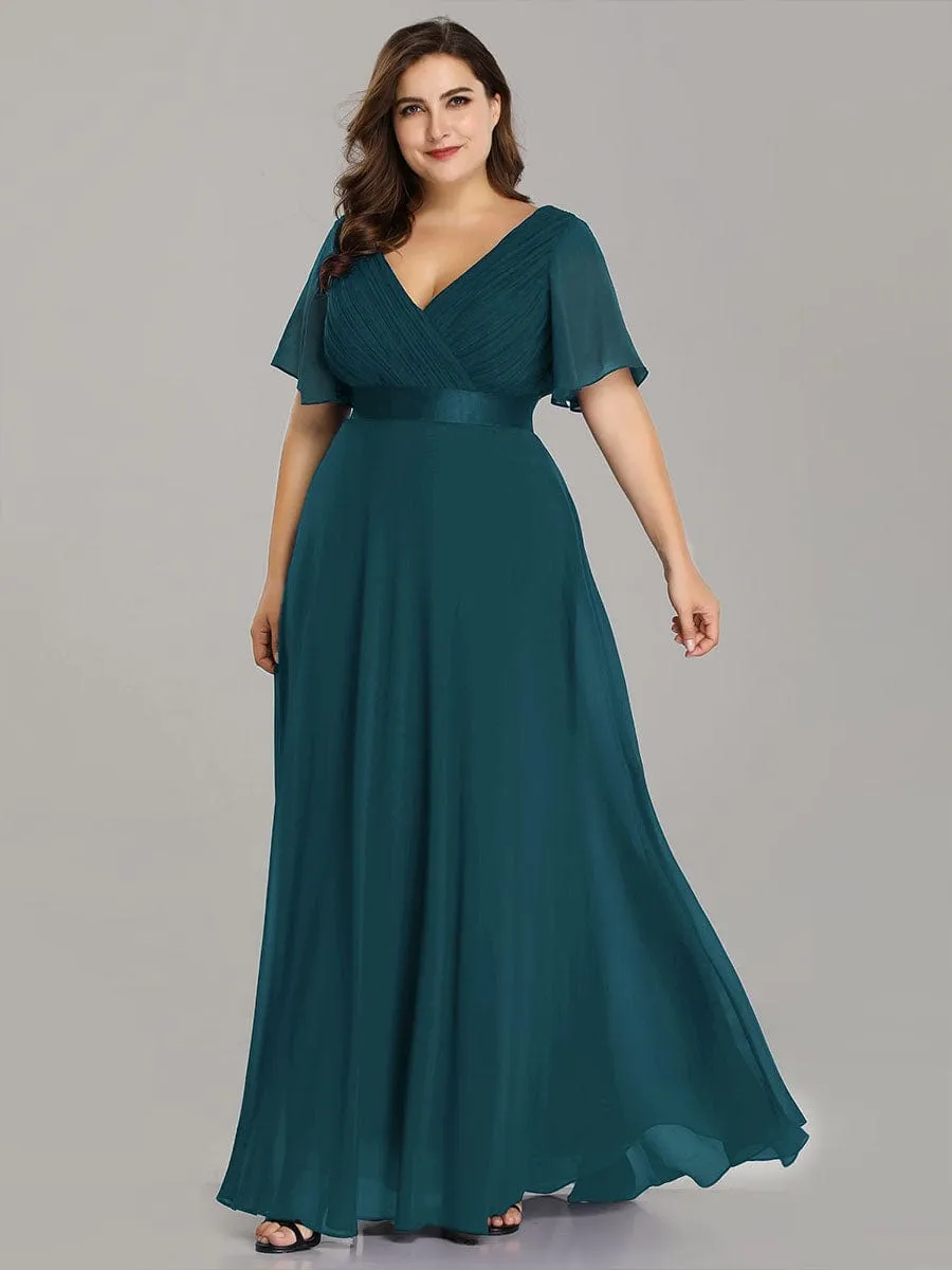 Plus Size Empire Waist V Back Bridesmaid Dress with Short Sleeves