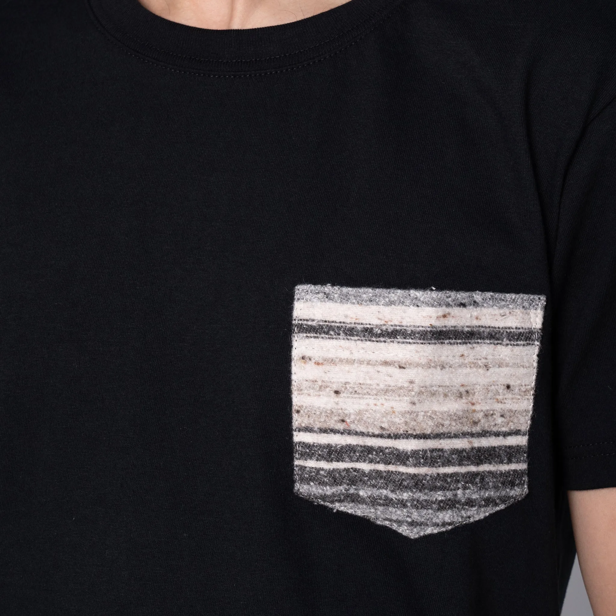 Pocket Tee - Black   Heavyweight Stripe Grey