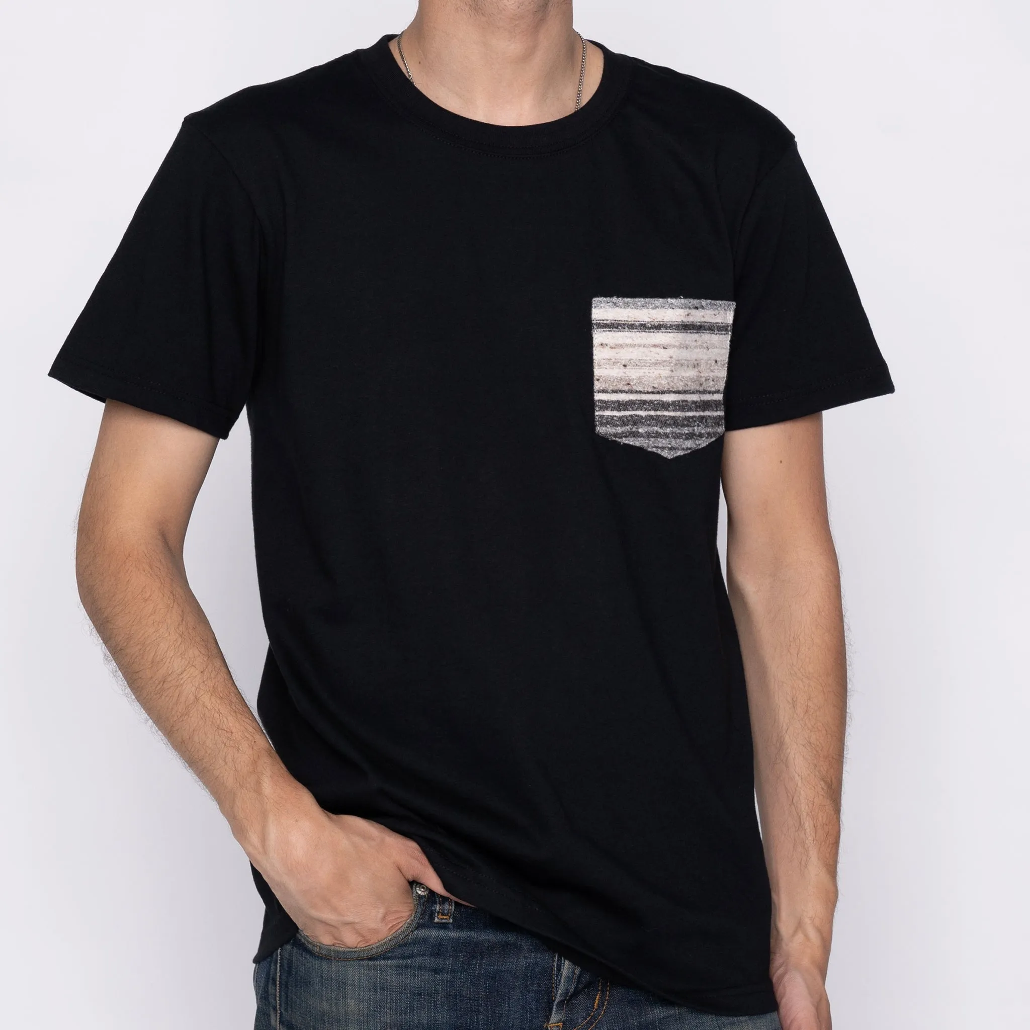 Pocket Tee - Black   Heavyweight Stripe Grey