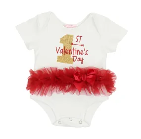 Popatu 1st Valentine's Day Red/White Ruffle Bodysuit