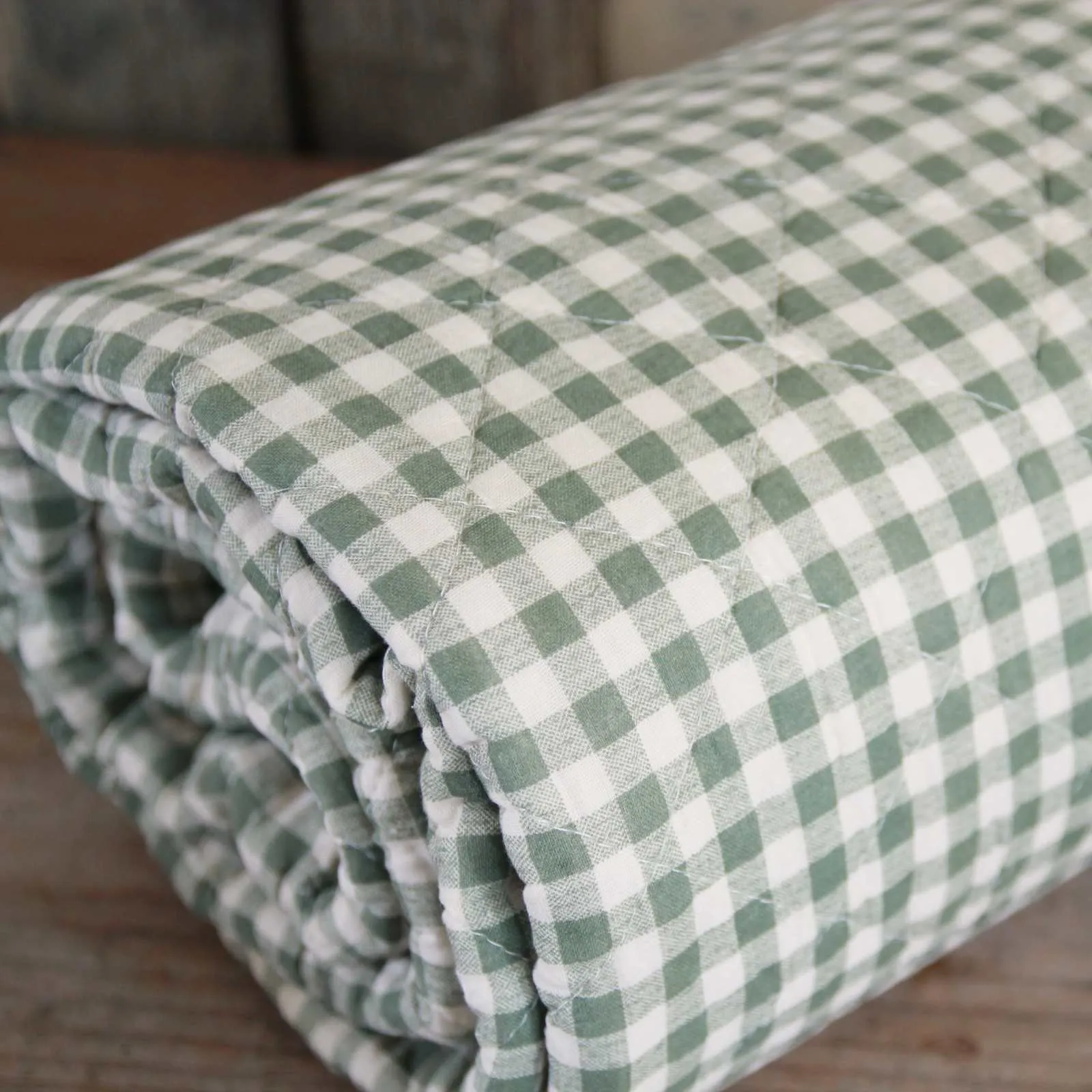 Quilted Bedspread - Green Gingham