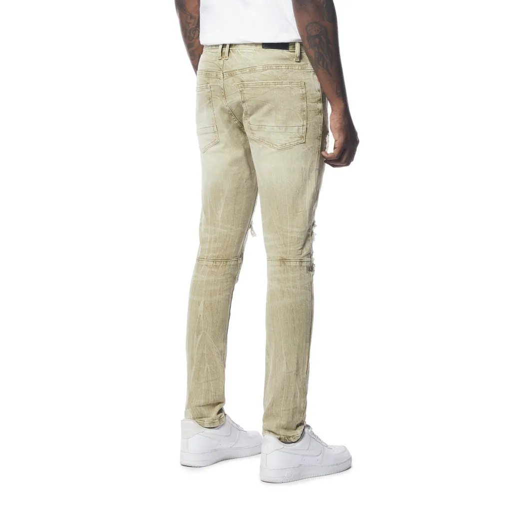 Rip And Repaired Color Denim Jeans - Light Oak