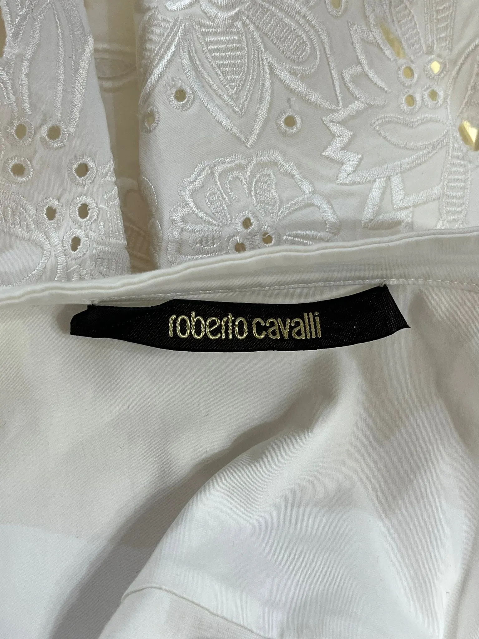 Roberto Cavalli Embroidered Cotton Dress. Size 44IT