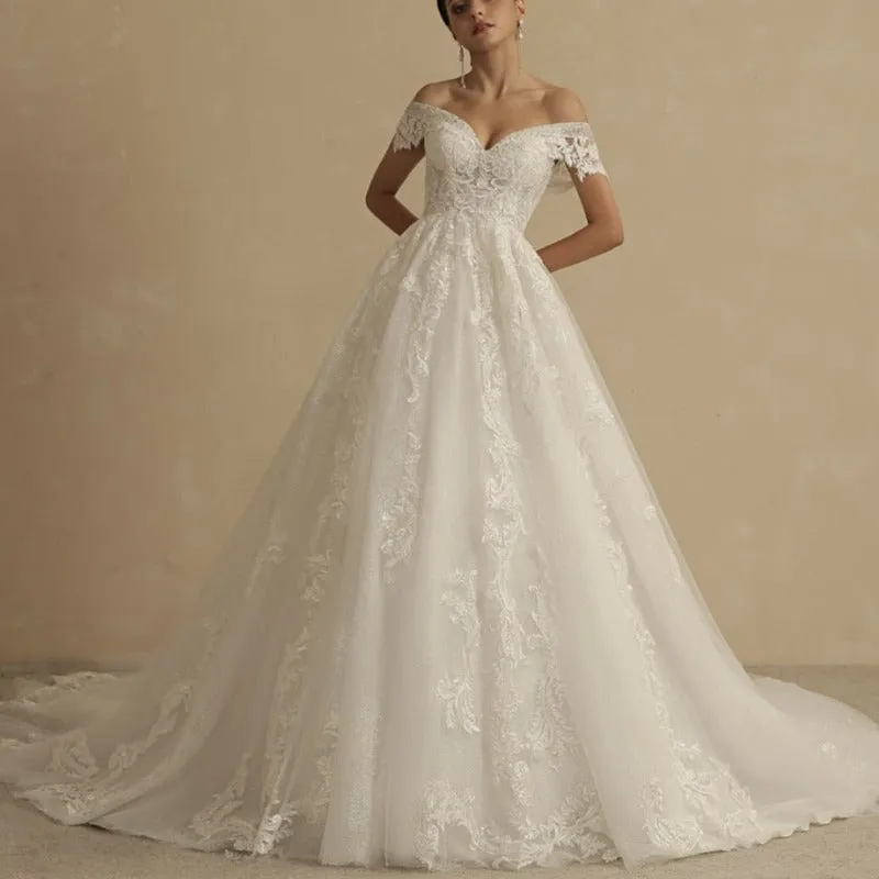 Romantic Lace Off Shoulder Boho Bridal Gown WD4005