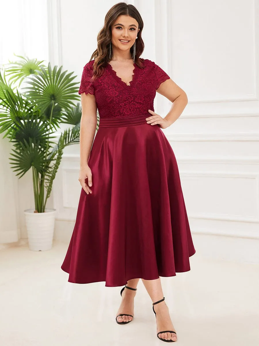 Romantic V-neck Lace Bodice Wedding Guest Dress with Pockets