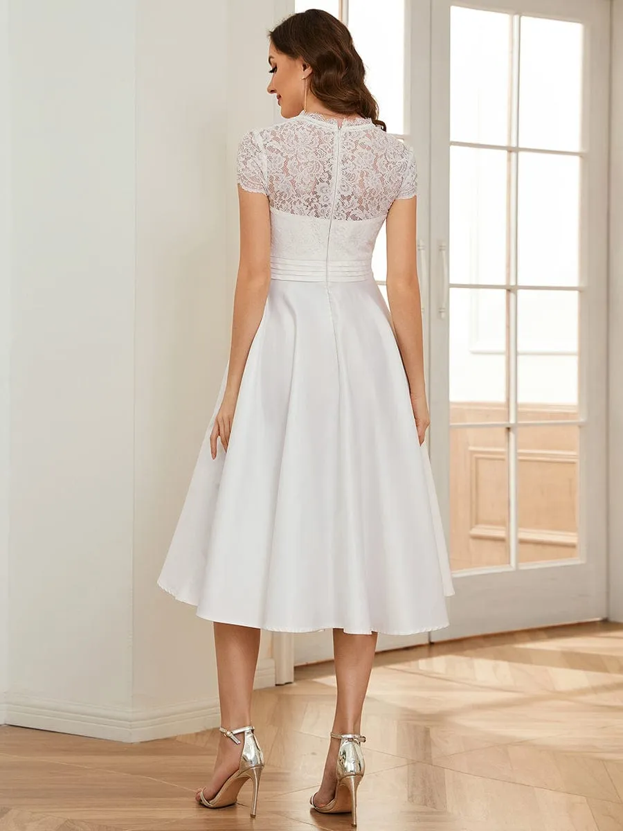 Romantic V-neck Lace Bodice Wedding Guest Dress with Pockets