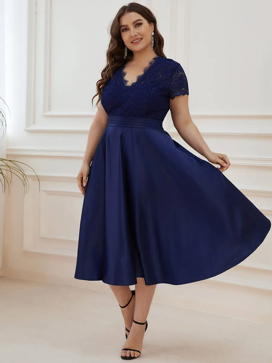 Romantic V-neck Lace Bodice Wedding Guest Dress with Pockets