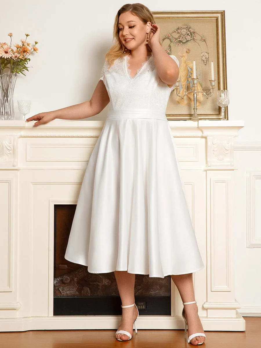 Romantic V-neck Lace Bodice Wedding Guest Dress with Pockets