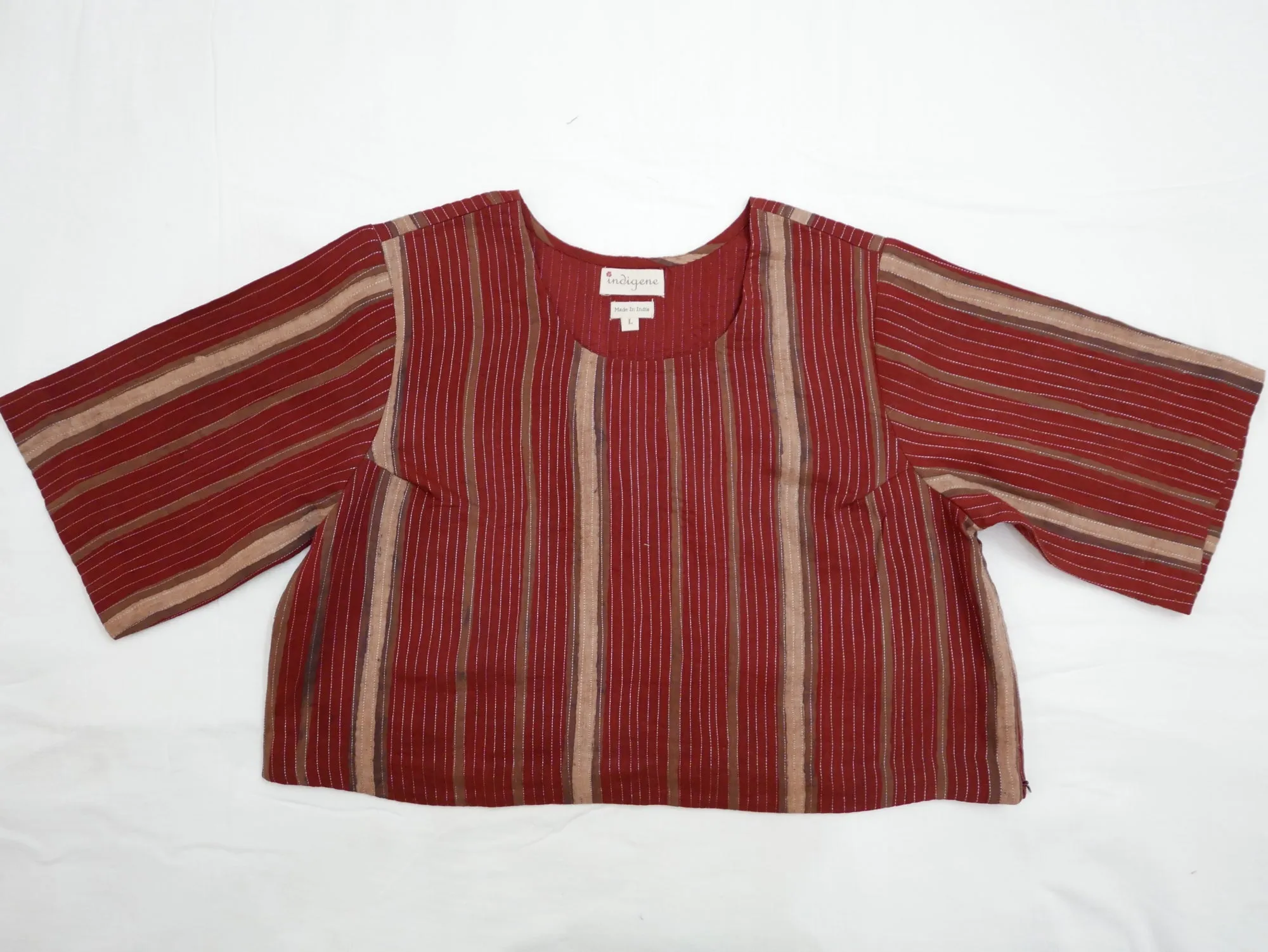 Round Neck Zari Quilted Blouse (Brick Stripes)