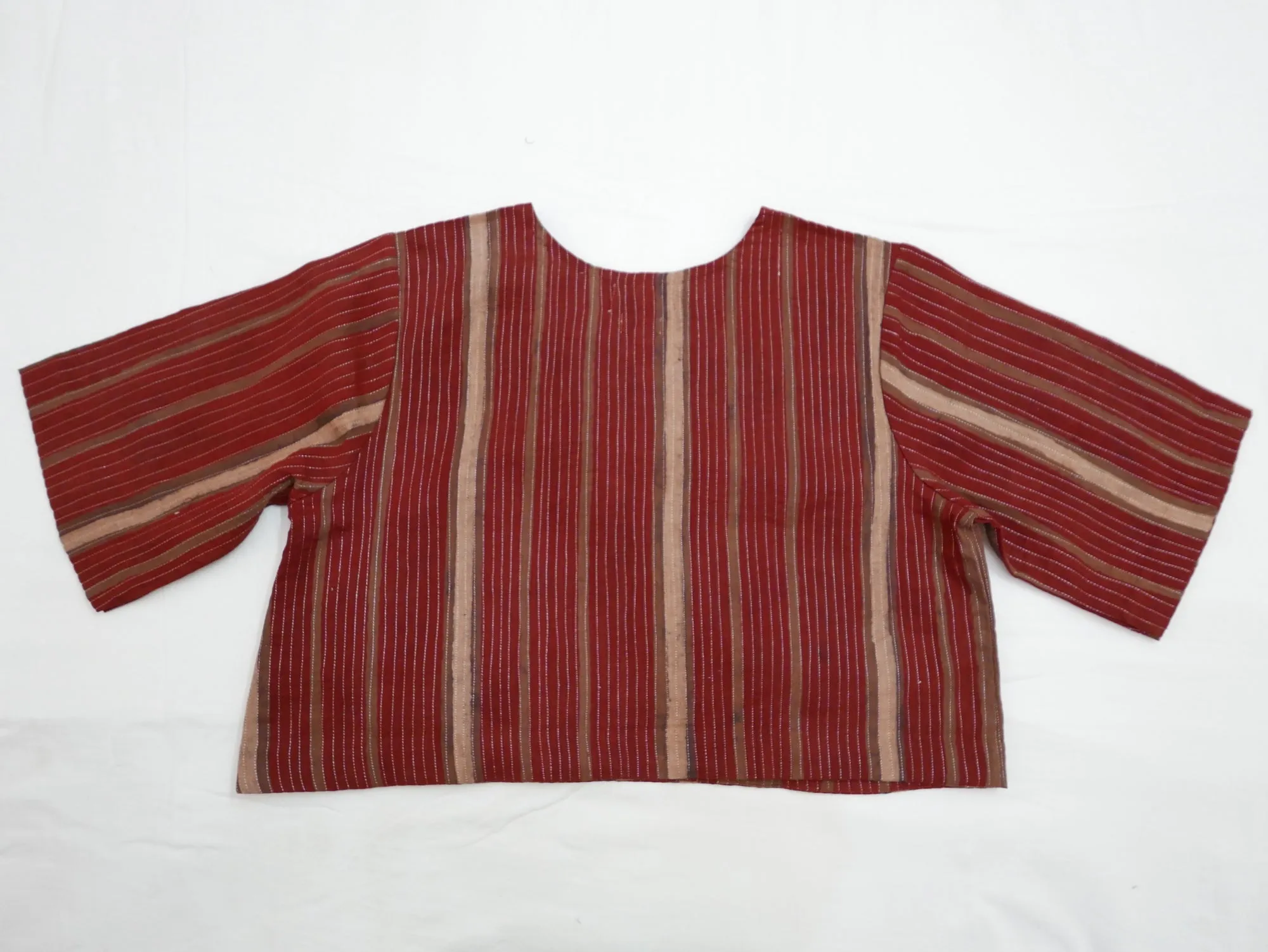 Round Neck Zari Quilted Blouse (Brick Stripes)