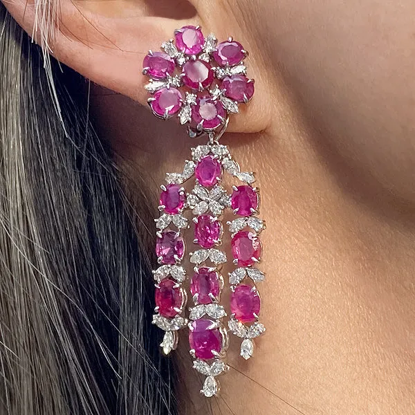 Ruby (no heat) & Diamond Day to Night Drop Earrings