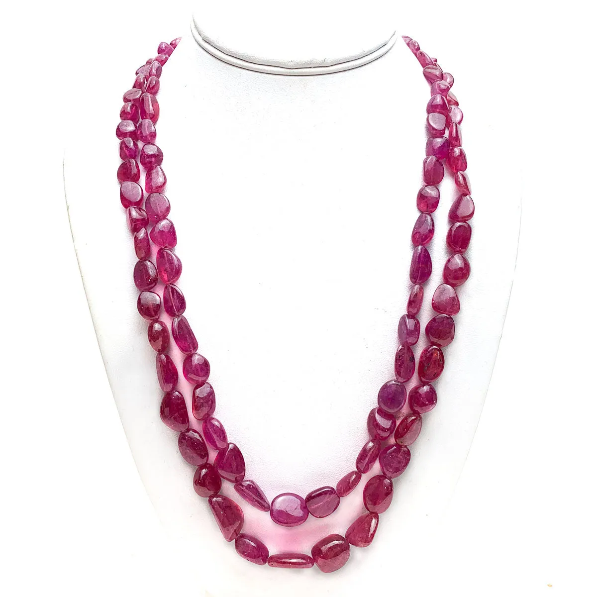 Ruby Smooth Graduated Nugget Double Strand Necklace