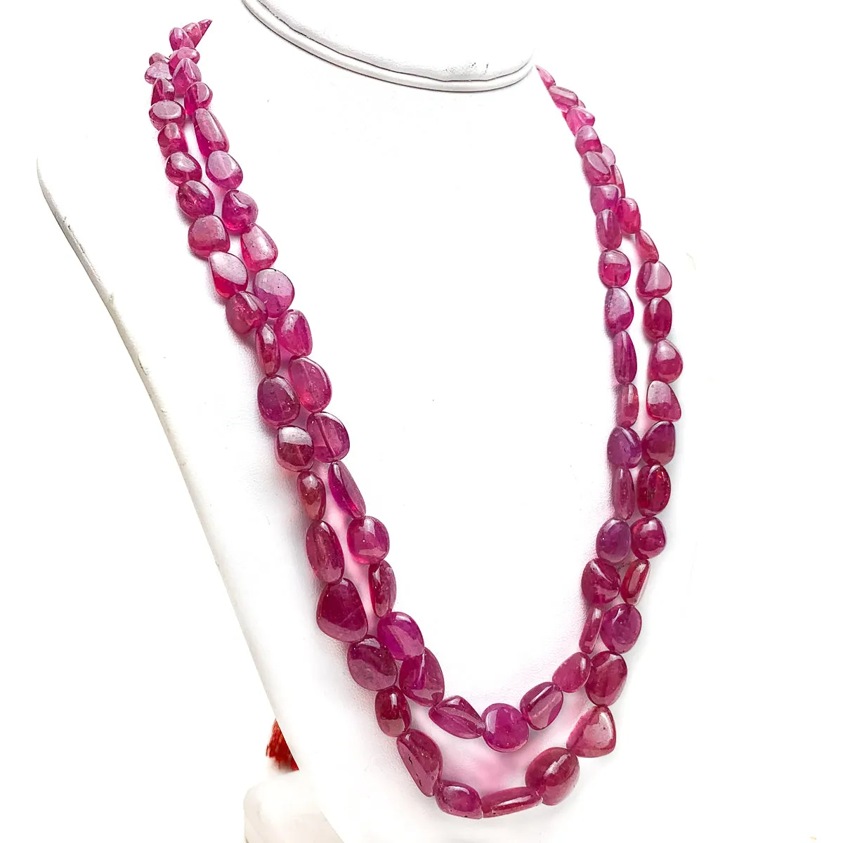 Ruby Smooth Graduated Nugget Double Strand Necklace