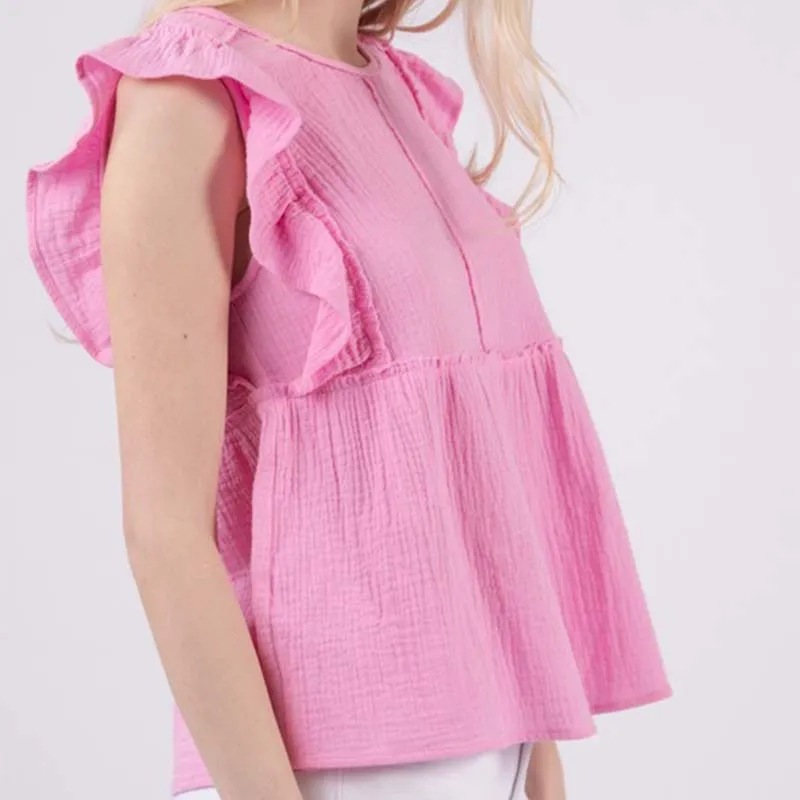 Ruffle Sleeve Babydoll Woven Shirt