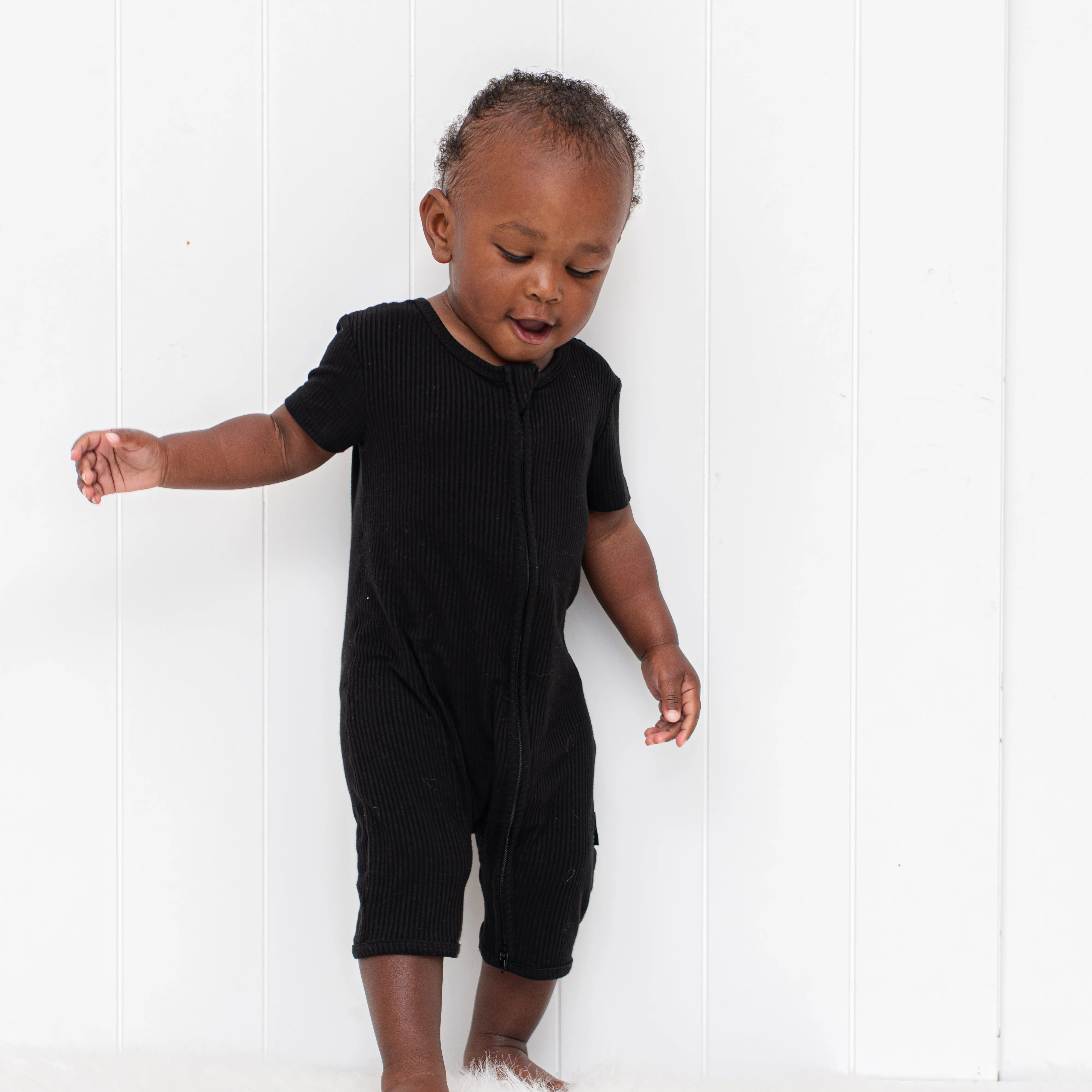 SHORTIE ZIP ROMPER - Midnight Ribbed