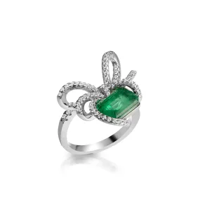 Sterling silver emerald bow ring