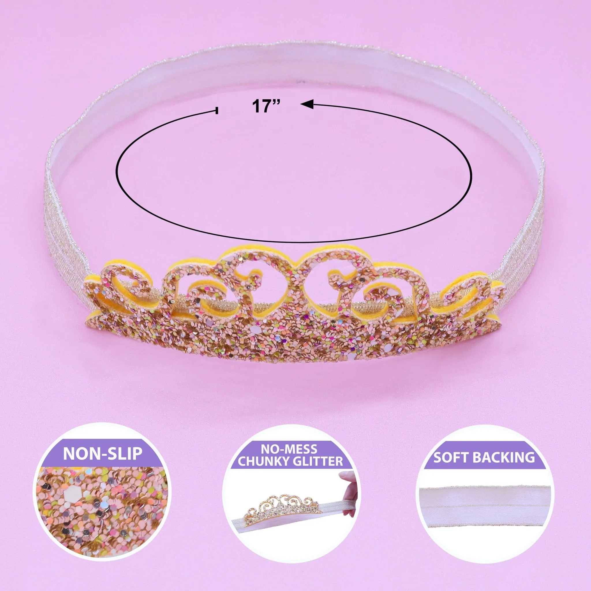 Stretch Glitter Princess Tiara Headbands - 4 Pack