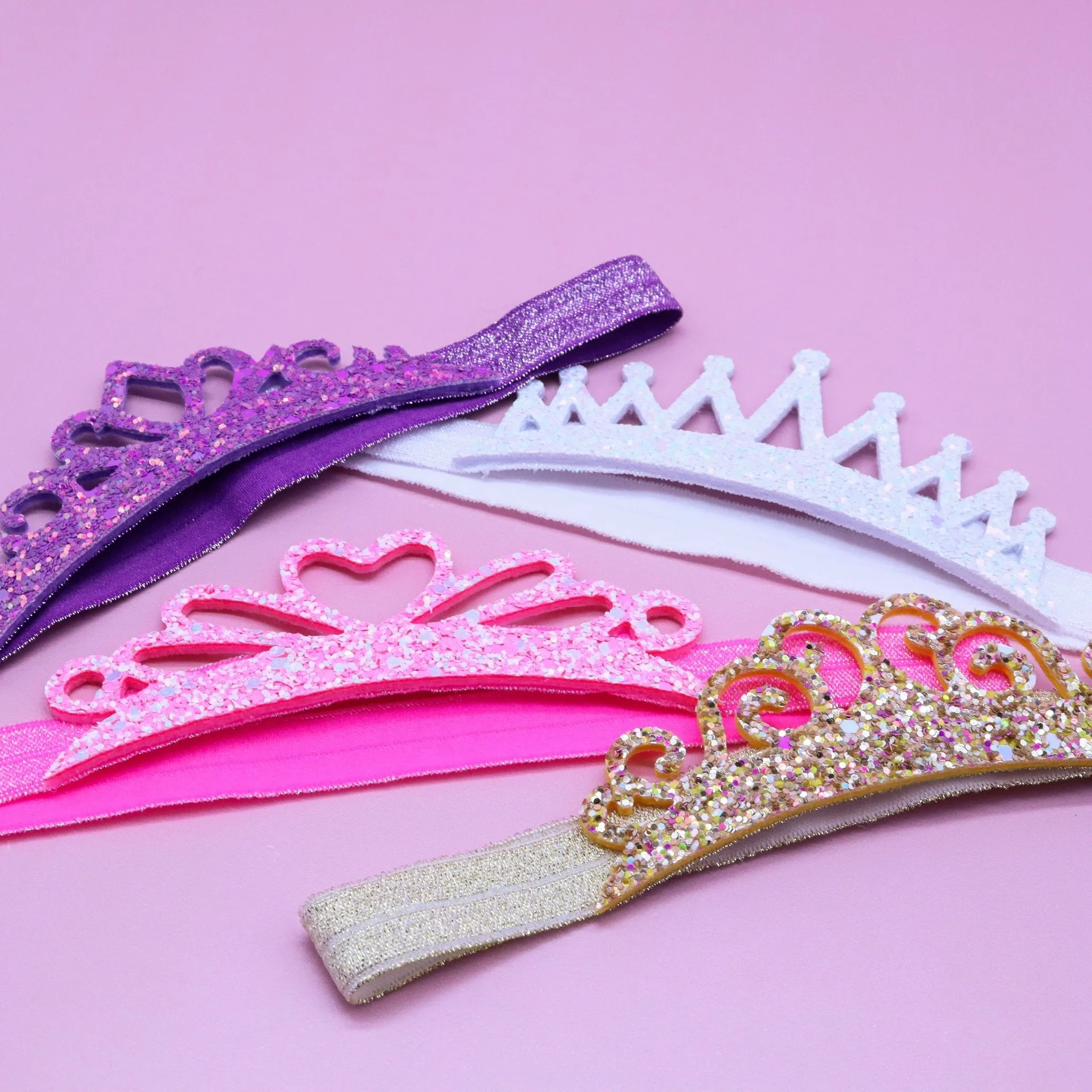 Stretch Glitter Princess Tiara Headbands - 4 Pack